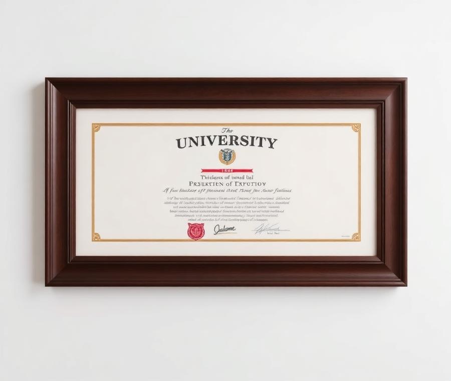 Diploma framed in dark wood