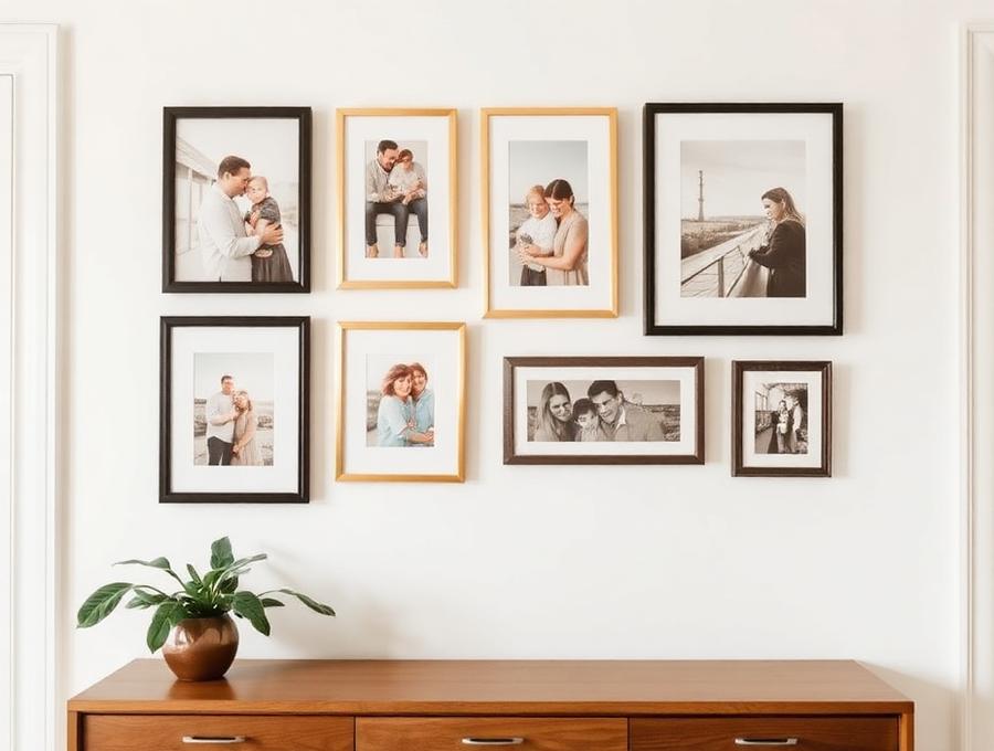 Gallery wall of framed family photographs