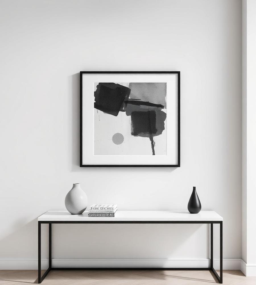 Modern abstract print in a slim black frame