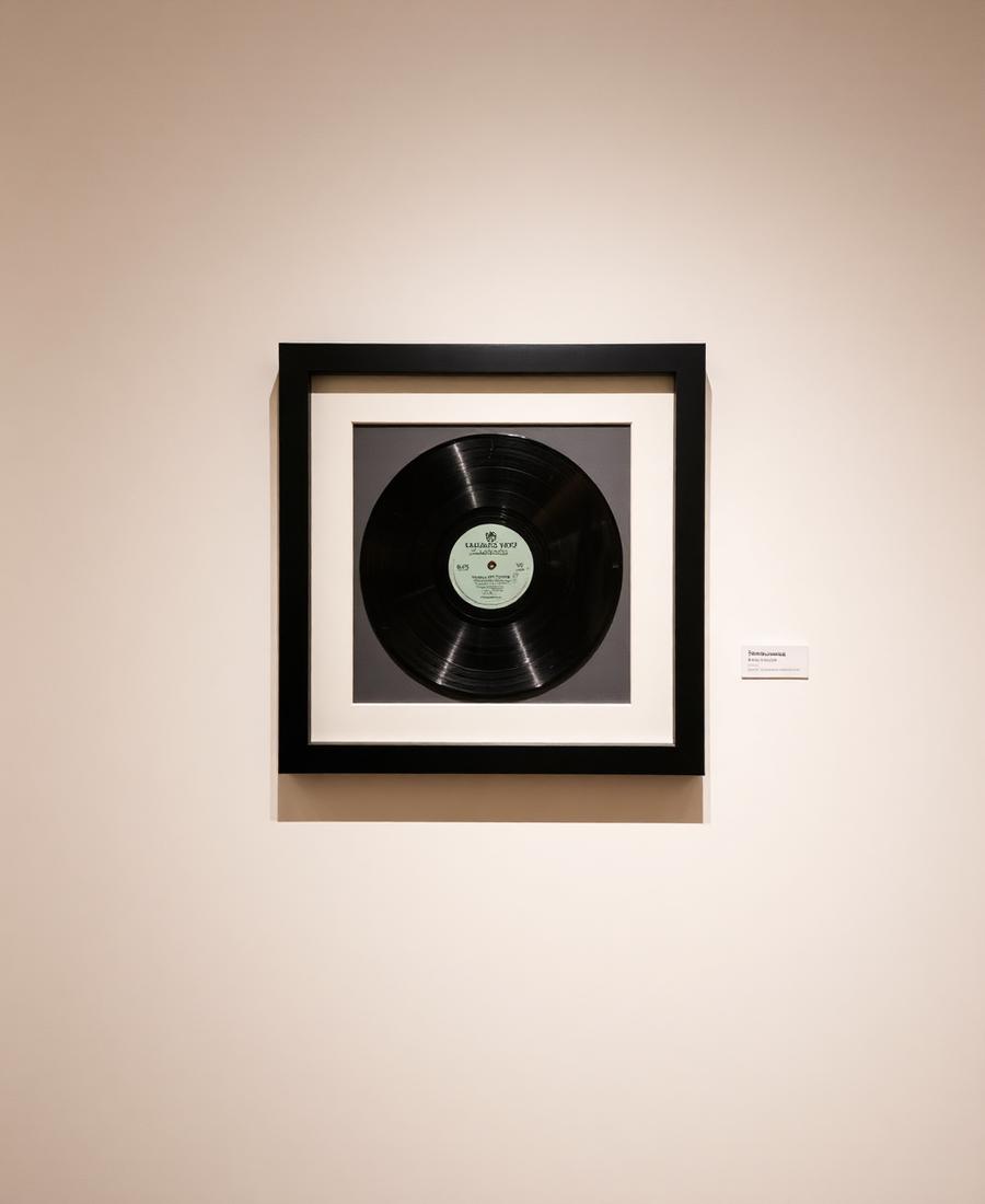Vinyl record framed in a black shadow box